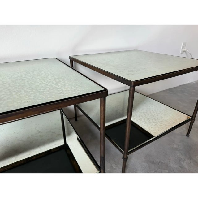 Coffee Hollywood Regency Two - Tier Bronze & Mirror Glass Top Side - Coffee Tables - A Pair/ Sold For Sale - Image 8 of 12