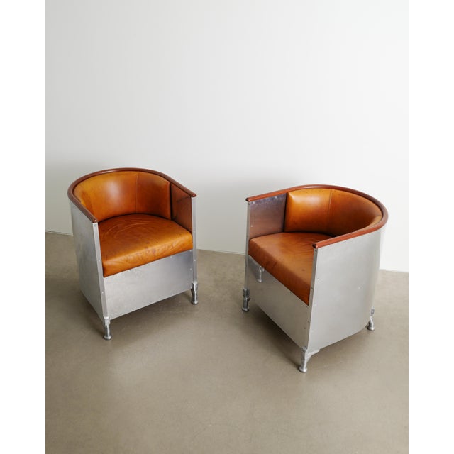Swedish Aluminium and Brown Leather Armchairs by Mats Theselius for Källemo, Set of 2 For Sale - Image 5 of 8