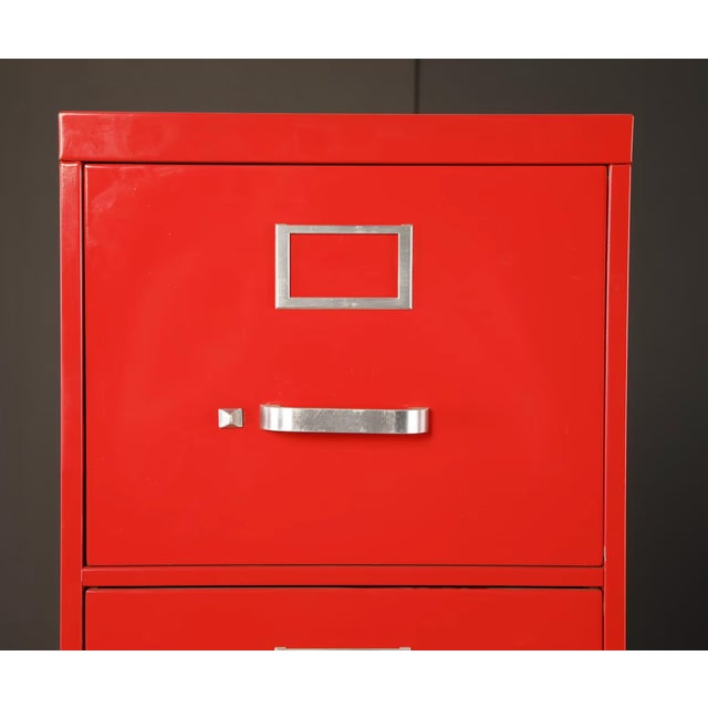 Vintage Red Powder Coated Steel 5 Drawer Filing Cabinet, 1950s For Sale In Los Angeles - Image 6 of 7