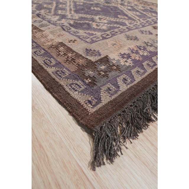 5x8 Purple Flat Weave Wool Diamond Lattice Geometric Modern Carpet Rug For Sale - Image 4 of 5