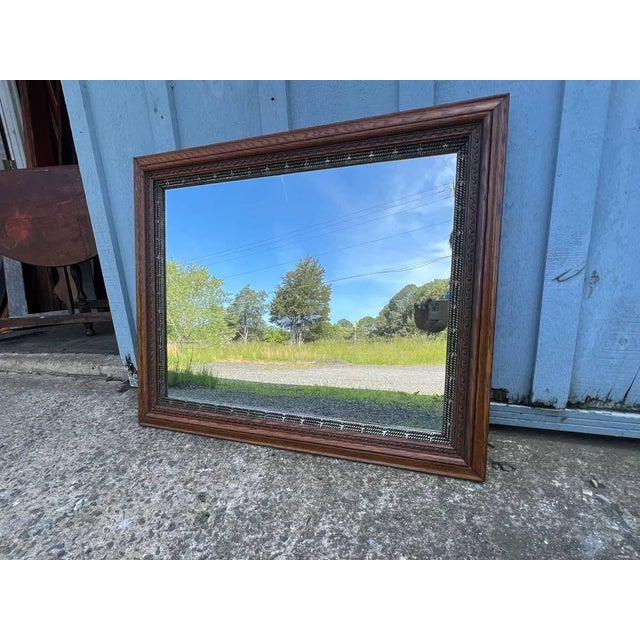 Brown Victorian Style Oak Wall Mirror, 1920 For Sale - Image 8 of 9