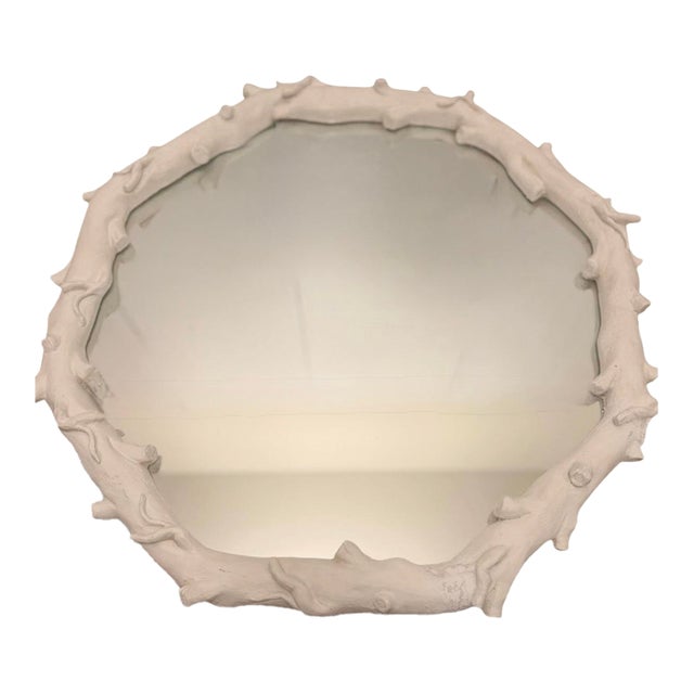 Sculptural White Faux Bois Twig & Branch Wall Mirror, 28” For Sale