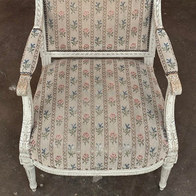 19th Century Louis XVI Painted Salon Armchair ~ Fauteuil For Sale - Image 10 of 17