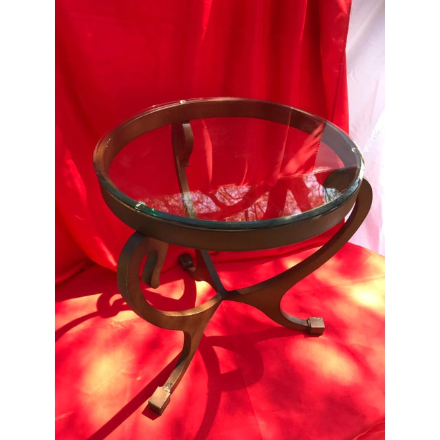 Chestnut The Siren’s Perch: Vintage Neoclassical Lyre Leg Bronze-Finished Accent Table For Sale - Image 8 of 10