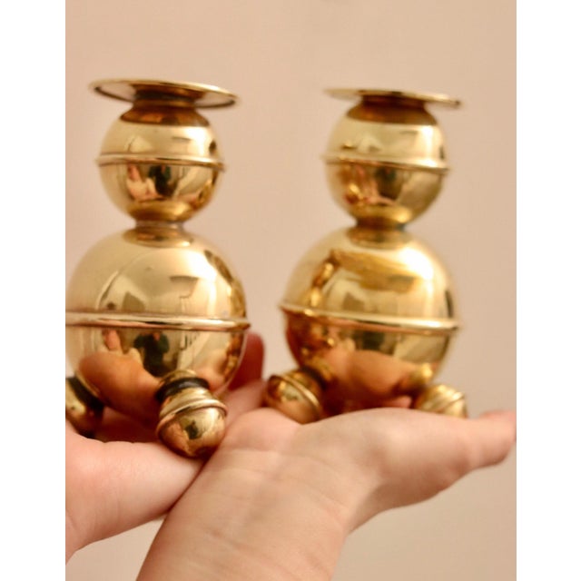 Mid-Century Swedish Brass Candleholders from ALB Lindström, Eskiltuna, Set of 2 For Sale - Image 4 of 8