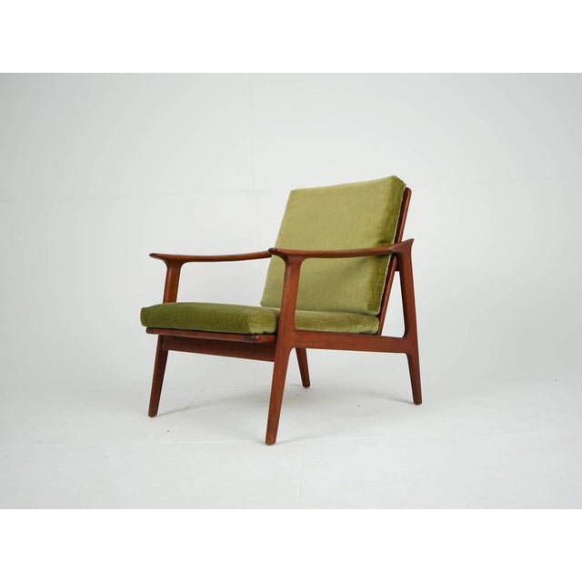 Vintage Teak and Green Velvet Fabric Armchair, 1960s For Sale - Image 10 of 10