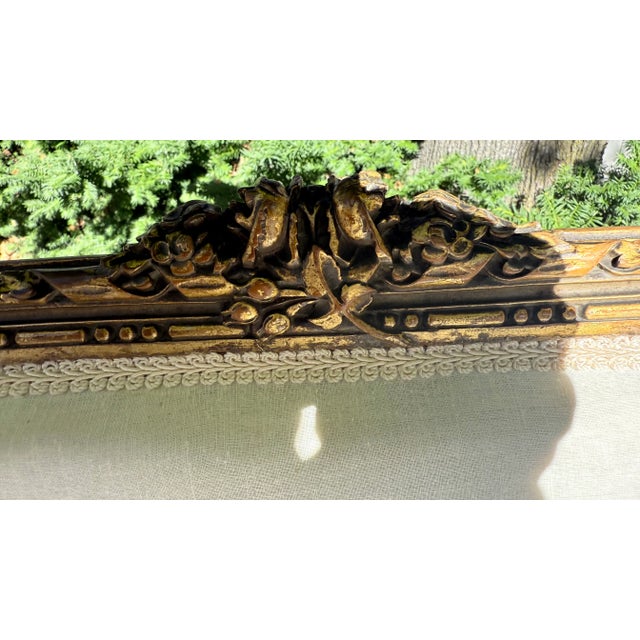 Cream Pair of Mid-20th Century Louis XVI Style Giltwood Side Chairs With Cream Linen Upholstery For Sale - Image 8 of 16