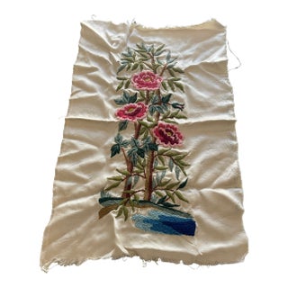 Antique Textile Art Crewel Embroidery on Silk For Sale