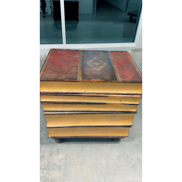 Mid 20th Century Maitland-Smith Stacked Leather Faux Books Side Table/Coffee Table With Drawers. For Sale - Image 9 of 12