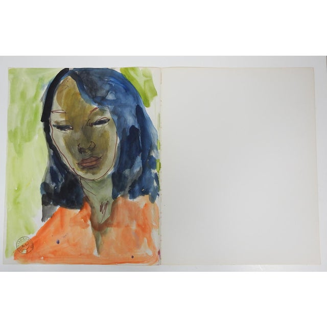 Early 20th Century Portrait of Tahitian Woman Watercolor Painting For Sale - Image 4 of 5