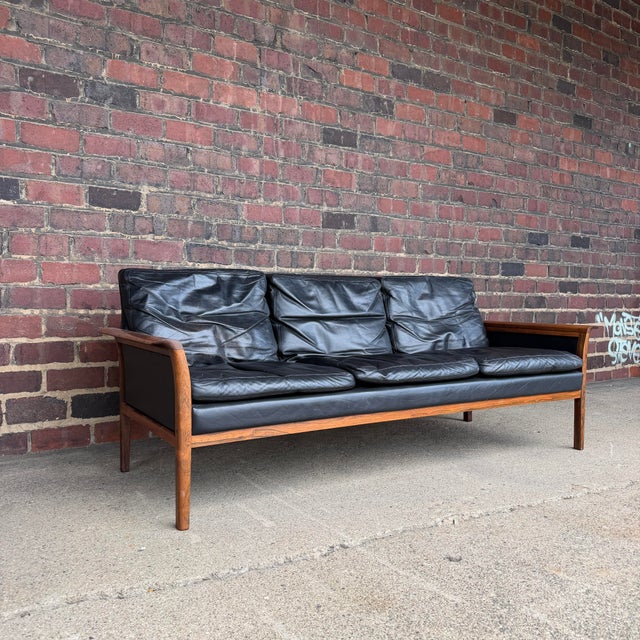 Wood Knud Saeter for Vatne Leather and Rosewood Three Seat Sofa For Sale - Image 7 of 12