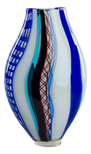 Tall Blue and White Signed Fabiano Zanchi Murano Vase