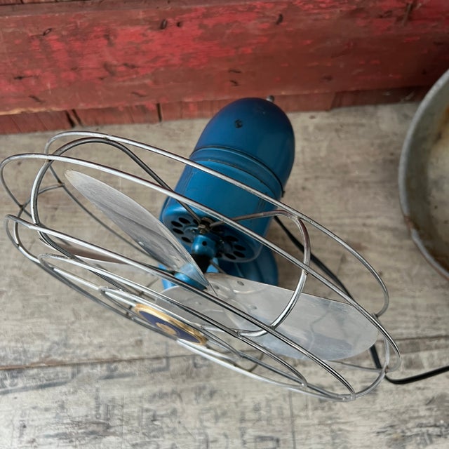 Vintage Coronado Electric Fan 12" Aluminum Blades Blue Metal Base 15" Tall For Sale In Kansas City - Image 6 of 13