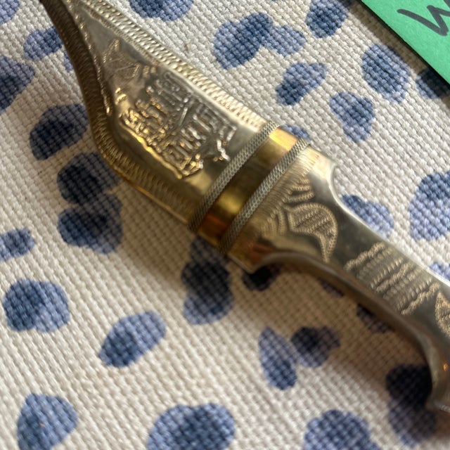 Beautiful Vintage Asian Style Silver and Brass Letter Opener For Sale - Image 4 of 6