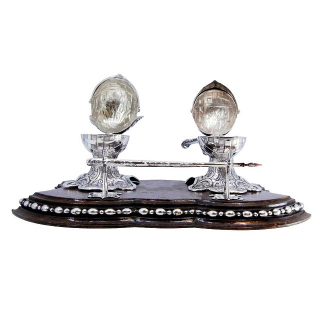 Silver Inkwell with Rosewood Base For Sale - Image 9 of 9