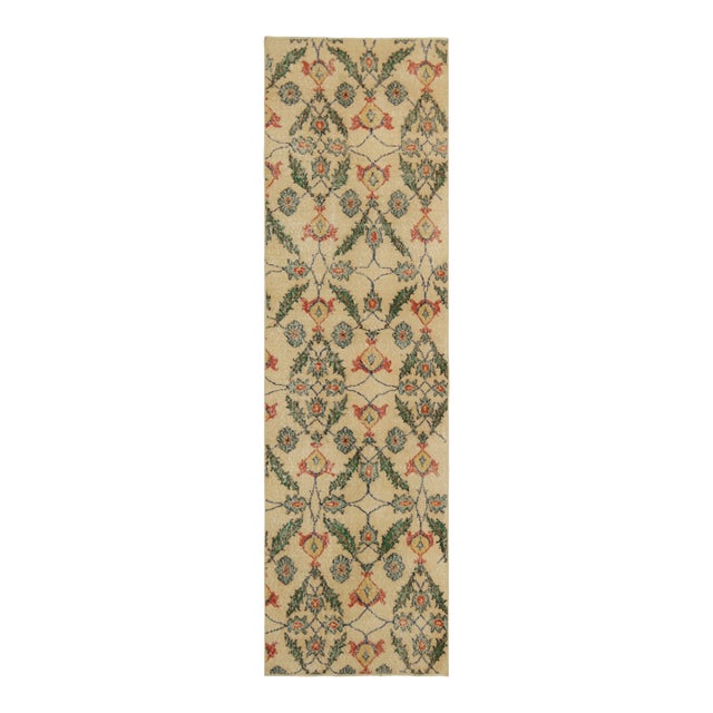 Vintage Zeki Müren Runner Rug in Beige With Polychromatic Floral Patterns | Rug & Kilim For Sale