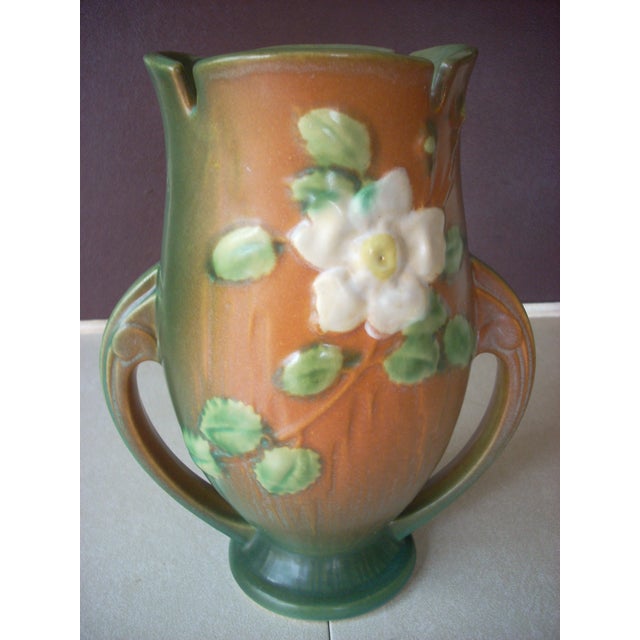 Roseville White Rose Pottery Vase Chairish