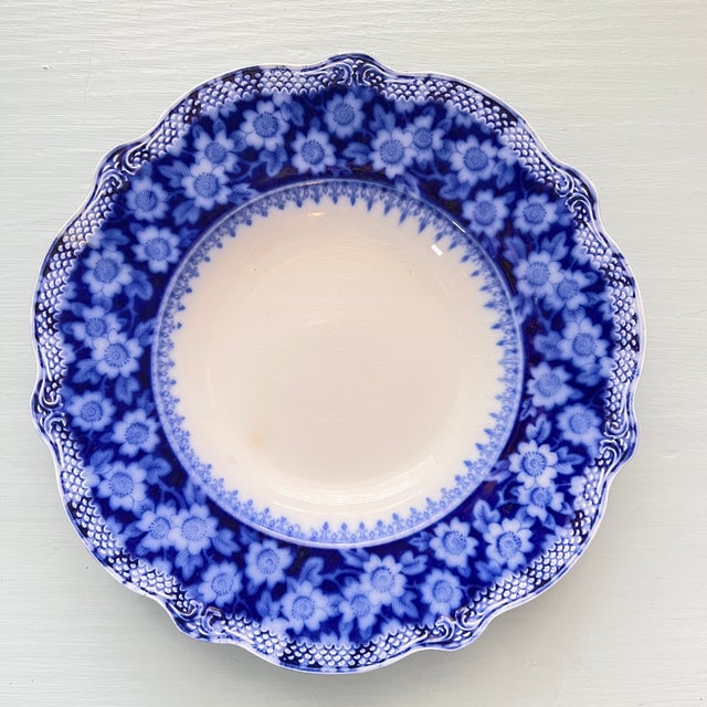 Antique Flow Blue "Grace" by Grindley Soup Bowls – Set of 4 For Sale In San Antonio - Image 6 of 17