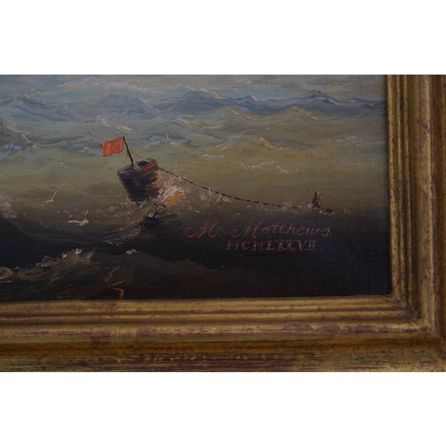 Framed Artist Signed Oil Painting on Canvas British Tall Ships Ocean Scene For Sale - Image 11 of 12