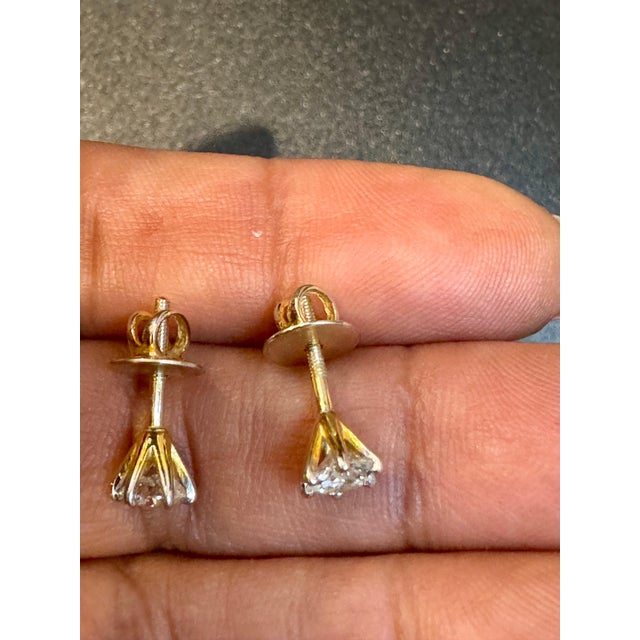1.0 Carat Diamond Solitaire Stud Earrings 6 Prongs Screw Back 14 Kt Yellow Gold For Sale - Image 9 of 18