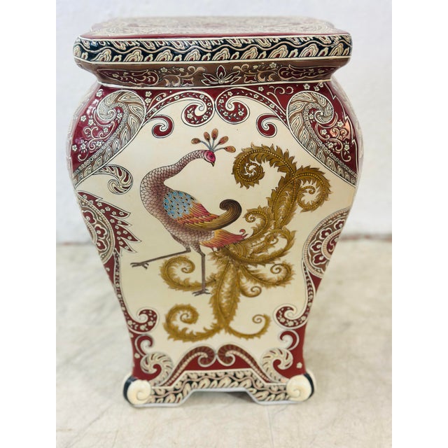 Burgundy Vintage Chinoiserie Ceramic Garden Stool For Sale - Image 8 of 9