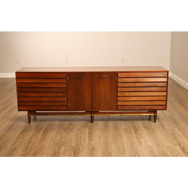 Merton Gershun For American Of Martinsville Mid Century Modern Walnut Lowboy Dresser For Sale - Image 18 of 18