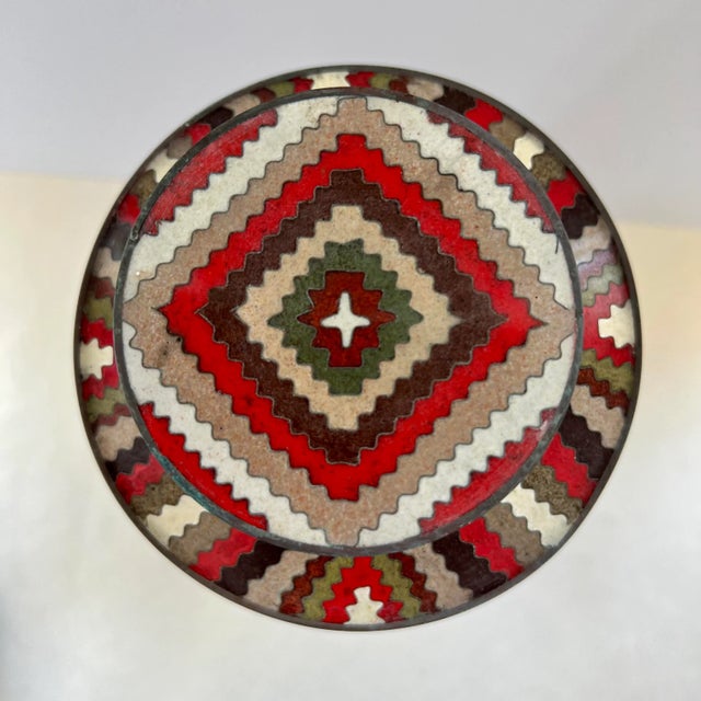Fabienne Jouvin Paris Enamel Copper Cloisonne Large Tea Canister Jar Signed Kaleidoscope Pattern For Sale In Miami - Image 6 of 11