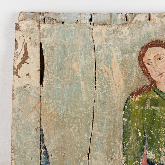 Early 19th Century 19th C. Original Oil on Wood Rustic Religious Painting of St.John the Evangelist For Sale - Image 5 of 13