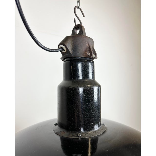 Paint Mid-Century Industrial Black Enamel Factory Lamp, 1950s For Sale - Image 7 of 15