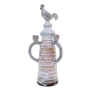 Three-Light Candlestick in Glazed Ceramic by Jacques Pouchain For Sale