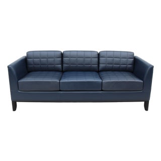 MCM Style Mark Goetz for Bernhardt Design Moreau Sofa in Navy Blue Leather For Sale