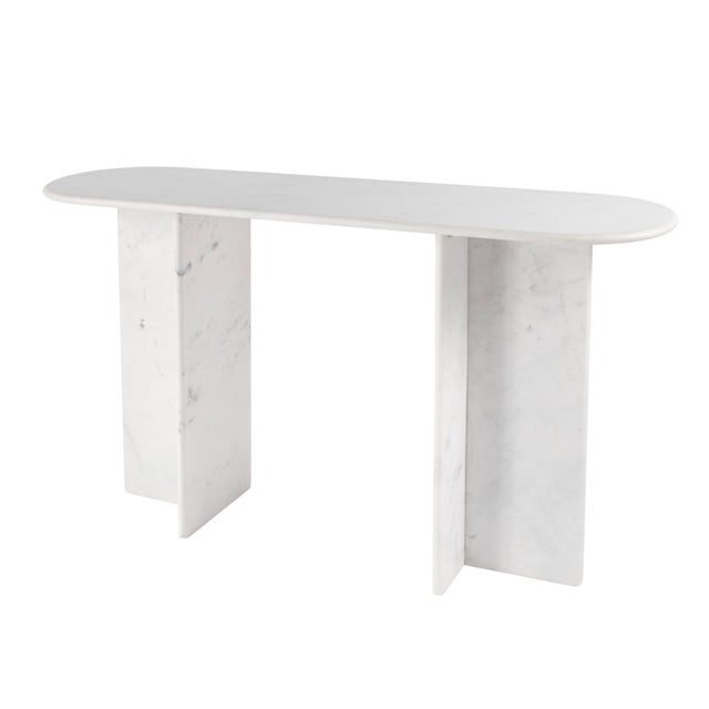 Modern Vienna 54 in. W Rectangular 100% Marble Console/Sofa Table, White For Sale - Image 3 of 11