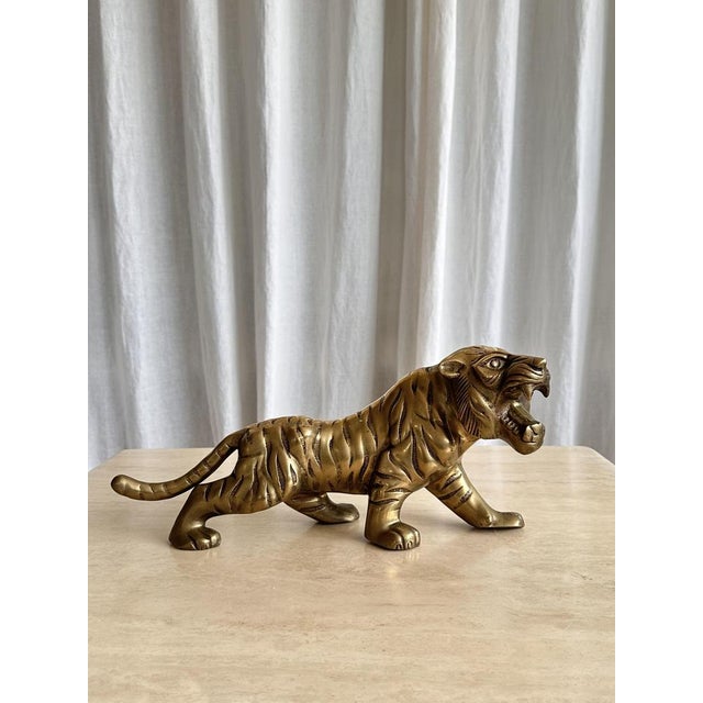 Mid-Century Modern Mid-Century Brass Handmade Tiger Sculpture, 1970s For Sale - Image 3 of 12