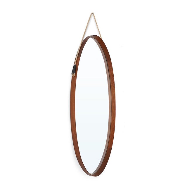 Mid-Century Modern Oval Mirror with Teak Frame, 1960s For Sale - Image 3 of 14