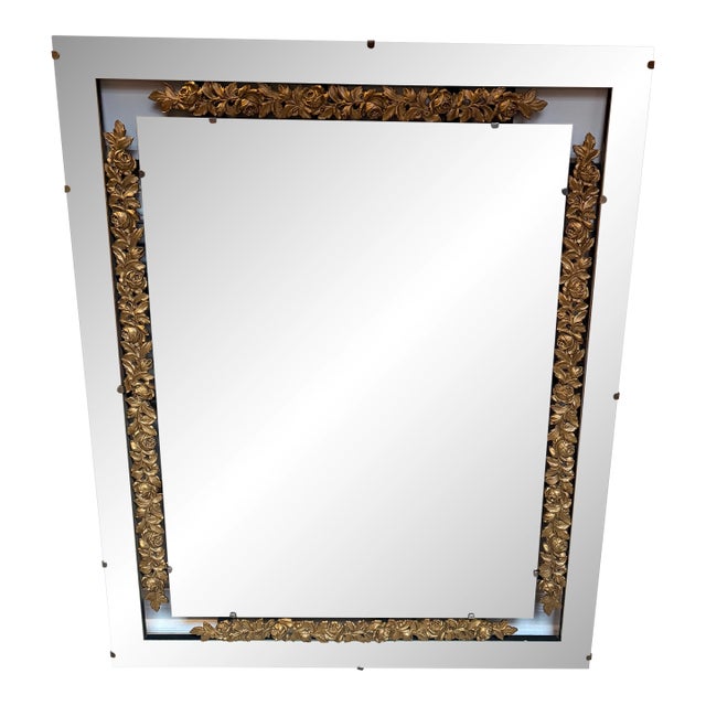 Vintage 1950s Parisian Apartment Large Monumental Ornate Wall Mirror For Sale