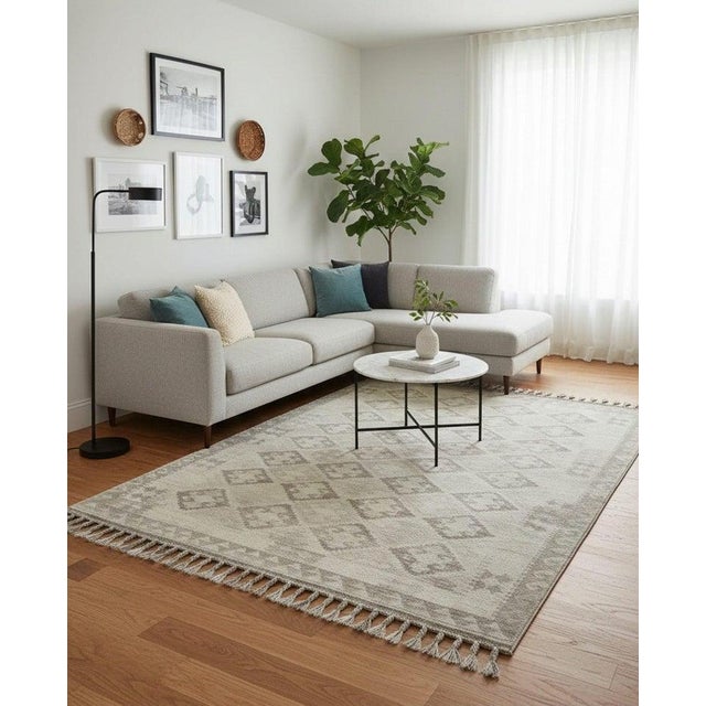 12x15 Gray Hand-Knotted Wool Diamond Repeat Geometric Modern Carpet Rug For Sale - Image 9 of 10