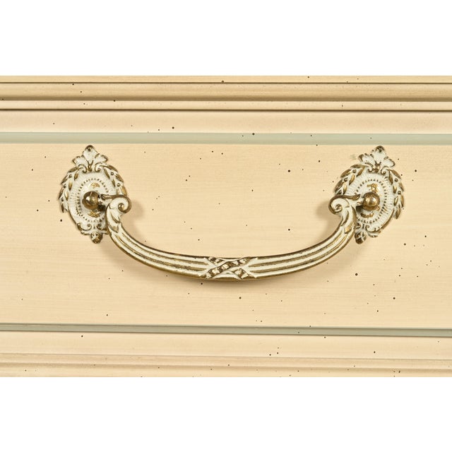John Widdicomb Style French Regency Louis XVI Cream Lacquered Highboy Dresser, Circa 1960s For Sale - Image 11 of 18