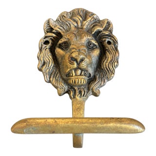 Vintage French Solid Brass Lion’s Head Towel Hook For Sale