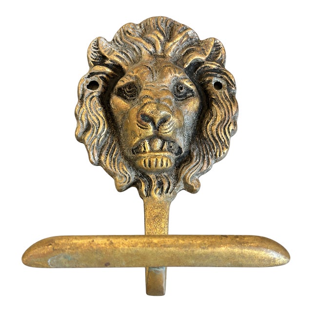Vintage French Solid Brass Lion’s Head Towel Hook For Sale