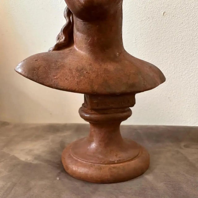 1900s Neoclassical Red Brick Patina Metal Italian Bust of a Woman For Sale - Image 9 of 10