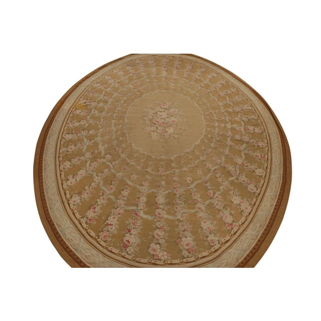 Traditional Late 18th Century Antique Floral Aubusson Flatweave Oversized Oval Rug in Brown For Sale - Image 3 of 7