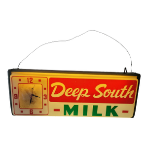 Mid 20th Century Deep South Milk Light-Up Advertising Clock by the Countryman Co.