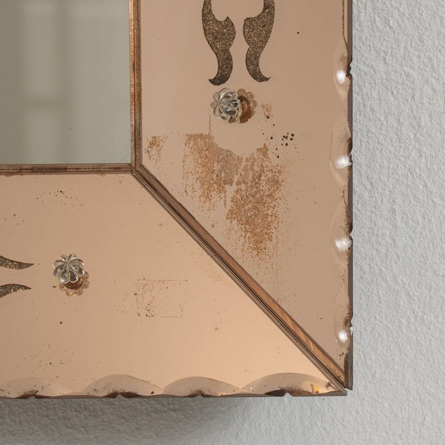 Wood 1940-1949 Italy Warm Blush Pink Carved Wood Mirror For Sale - Image 7 of 8
