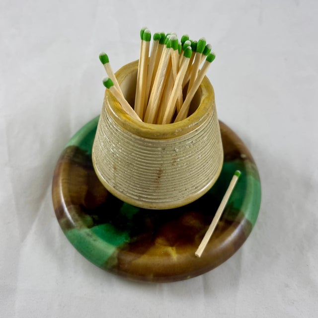 Wedgwood Wedgwood Majolica Green & Brown Tortoiseshell Glazed Match Striker For Sale - Image 4 of 6