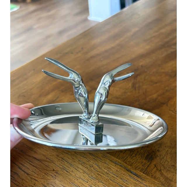 Restoration Hardware Restoration Hardware Silver Crane Ashtray with Cigarette Holder For Sale - Image 4 of 12