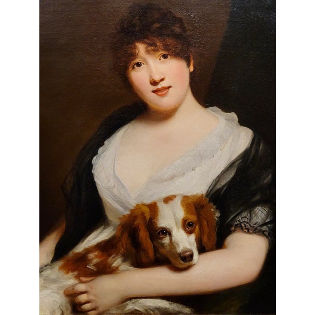 White Sir William Beechey-Young Lady Holding a Spaniel Dog-18th Century Oil Painting For Sale - Image 8 of 13