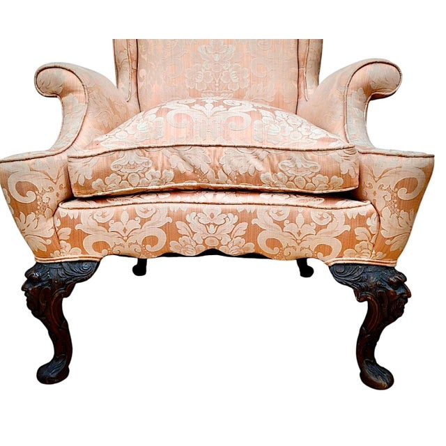 Blush Antique Queen Anne-Style Wingback Armchair For Sale - Image 8 of 11