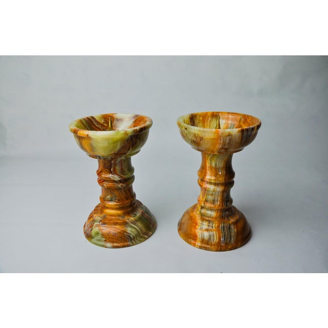 Onyx and Brass Candlesticks, Italy, 1980, Set of 2 For Sale - Image 4 of 9