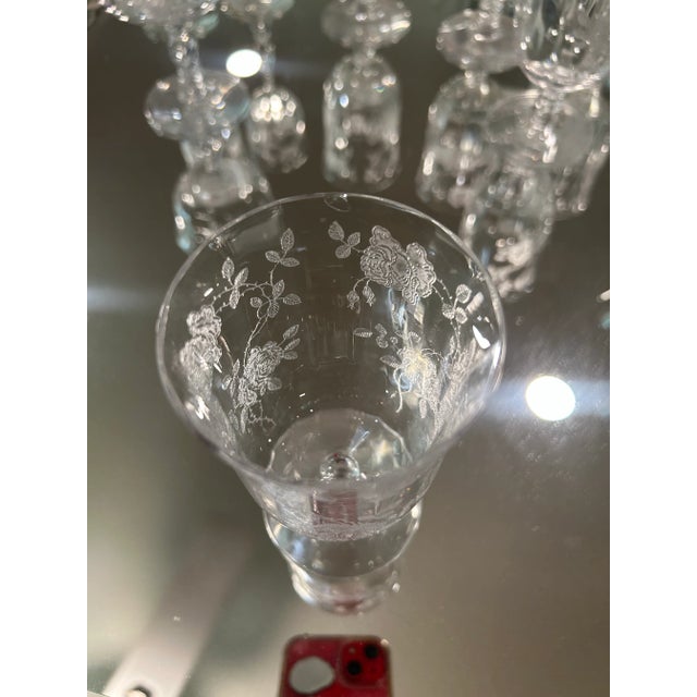 Fostoria Set of 5 Fostoria Willowmere Etched Low Goblets - Footed Tumblers For Sale - Image 4 of 12