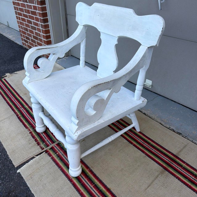 Antique White Painted Plank Seat Arm Chair, Pennsylvania, Circa 1860-1880 For Sale - Image 6 of 16